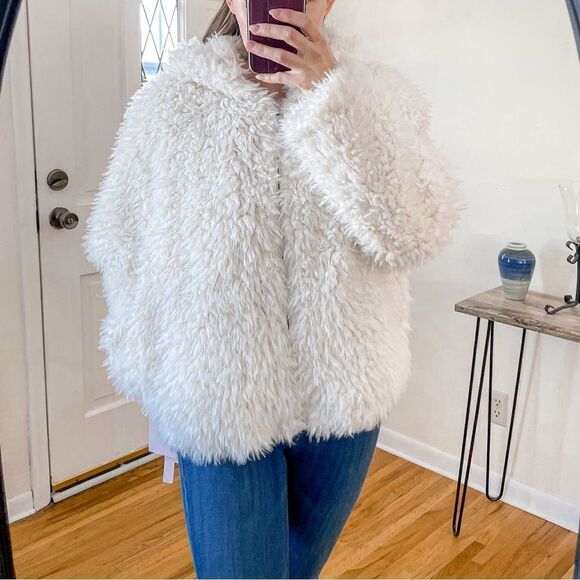 Avec Les Filles Faux Fur Shag Coat Hooded L - Picture 1 of 11